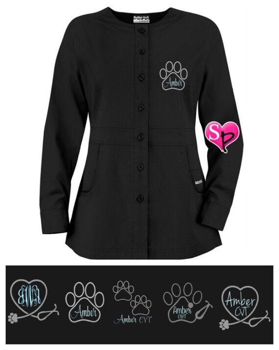 Vet Tech Embroidered/Monogram Scrub Jacket Buttersoft Button