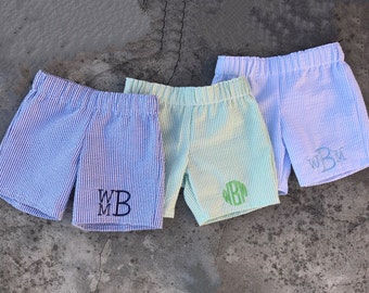 Personalized boy clothes, Baby boy clothes, Monogrammed shorts, navy shorts, green shorts, blue shorts, seersucker shorts