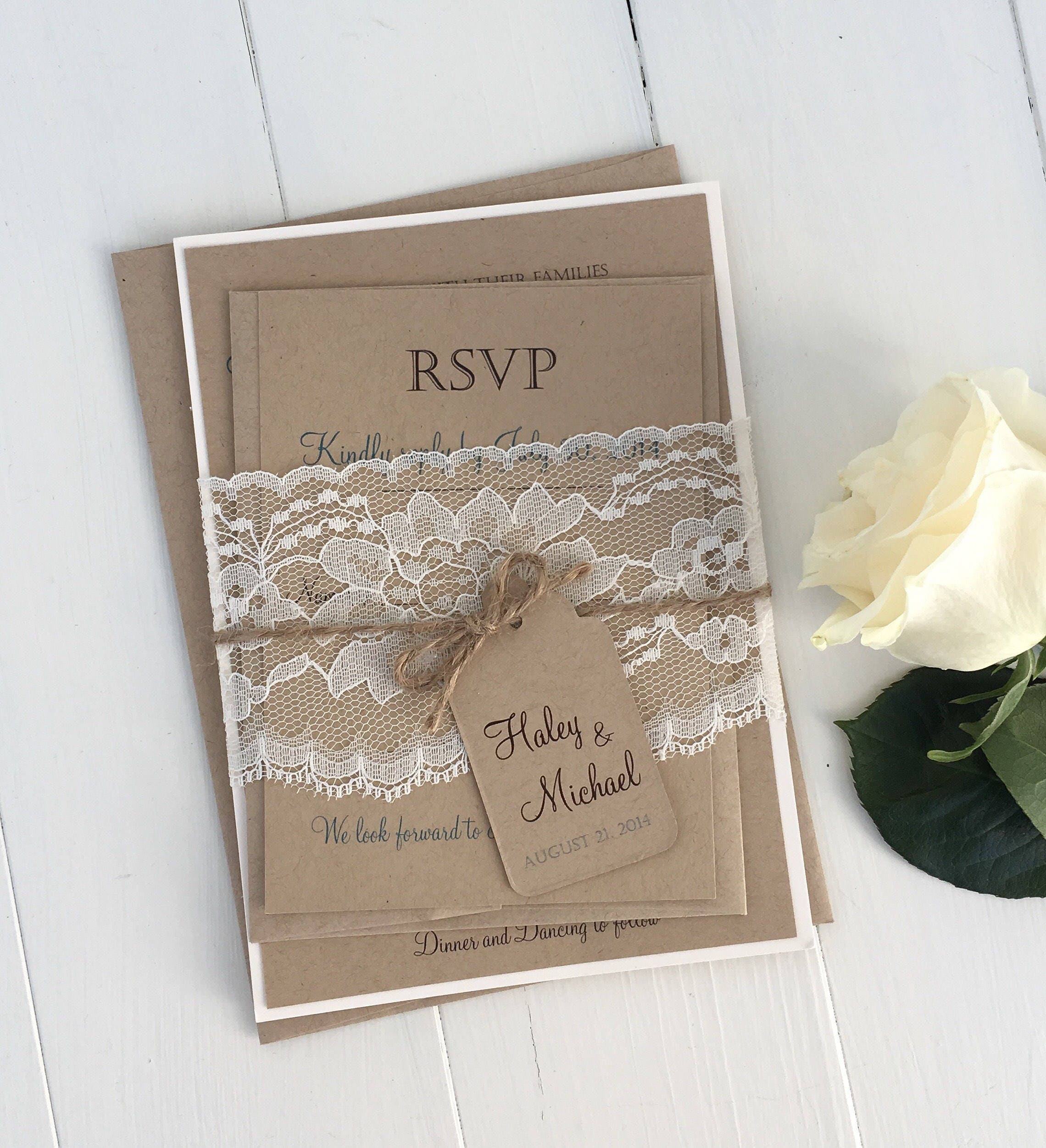 Rustic Wedding Invitation Lace Wedding Invitation Shabby