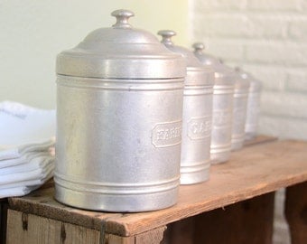 French kitchen canisters set of 5 French provincial aluminum kitchen storage wedding gift housewarming gift
