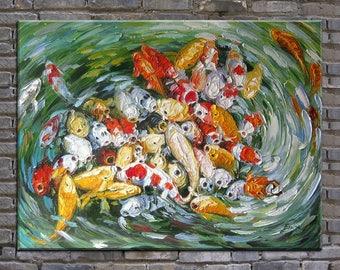 original painting,hand oil painting,impasto, huge size palette knife painting koi fish-OR460