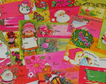 Vintage Christmas Gift tags & Seals x27 ~ Groovy PINKS GOLDS GREENS