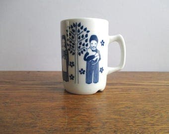 Vintage Porsgrund White and Blue Mug