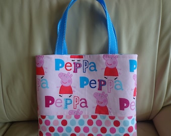 Kids Totebag, Peppa Pig Handbag, Little girls purse, Pre-K Tote, Shoulder bag, Bookbag, Gift idea, Handmade