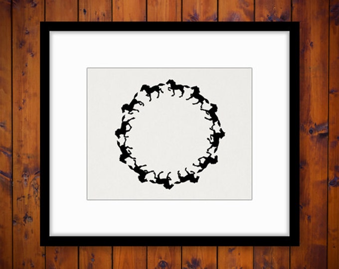 Horse Silhouette Circle Design Digital Graphic Printable Image Download Vintage Clip Art Jpg Png Eps HQ 300dpi No.4294