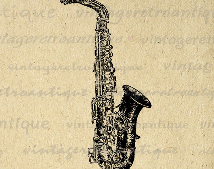 Antique Saxophone Image Graphic Download Illustration Digital Music Printable Vintage Clip Art Jpg Png Eps HQ 300dpi No.1120