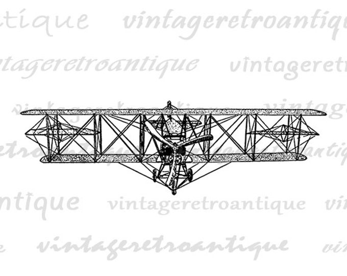 Printable Antique Biplane Graphic Image Vintage Airplane Download Plane Digital Clip Art Jpg Png Eps HQ 300dpi No.1050