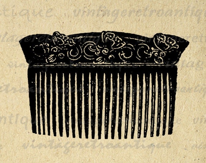 Printable Image Ladies Comb Graphic Illustration Digital Download Antique Clip Art Jpg Png HQ 300dpi No.1395