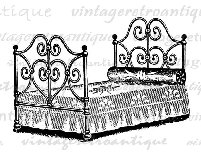 Digital Graphic Antique Bed Printable Illustration Image Download Vintage Clip Art Jpg Png Eps HQ 300dpi No.1444