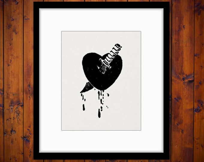 Digital Printable Heart with Knife Download Love Graphic Broken Romance Image Vintage Clip Art Jpg Png Eps HQ 300dpi No.909