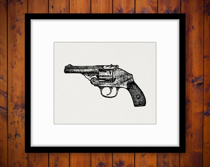 Digital Antique Revolver Graphic Printable Pistol Gun Illustration Image Download Vintage Clip Art Jpg Png Eps HQ 300dpi No.1610