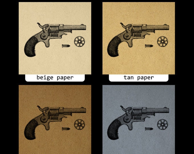 Antique Pistol Revolver Gun Image Printable Digital Download Graphic Vintage Clip Art Jpg Png Eps HQ 300dpi No.4081