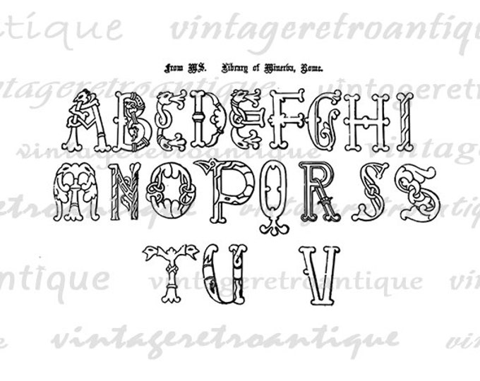 Ancient Alphabet Graphic Digital Download Ornamental Detailed Letter Shapes Image Printable Vintage Clip Art Jpg Png 18x18 HQ 300dpi No.425