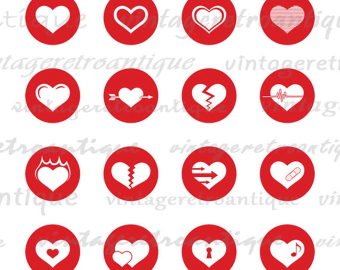 Printable Heart Circles Collage Sheet Digital Download Image Hearts Love Romance Graphic Vintage Clip Art HQ 300dpi No.4037