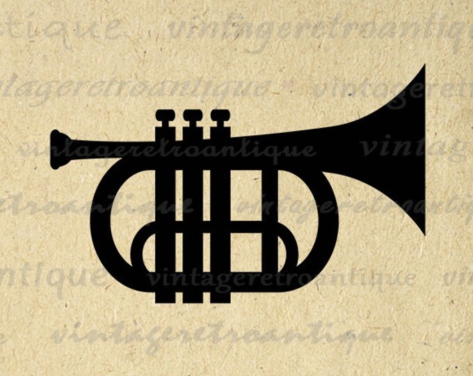 Printable Image Trumpet Graphic Trumpet Silhouette Music Icon Digital Download Vintage Clip Art Jpg Png Eps HQ 300dpi No.4382