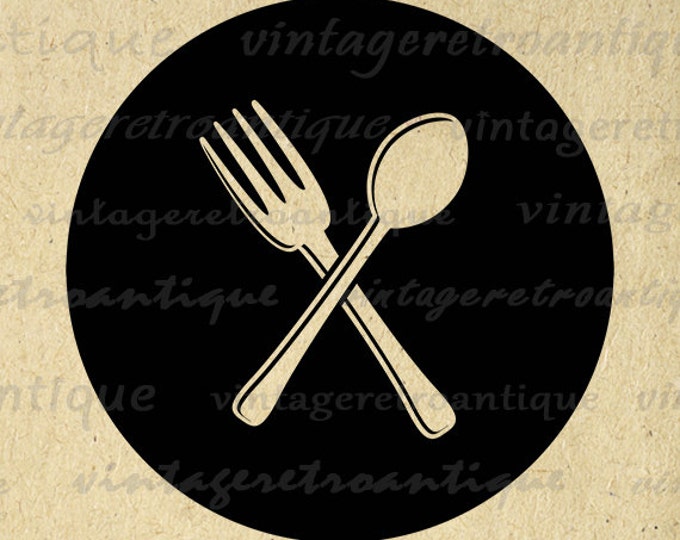 Silverware Icon Graphic Image Digital Fork and Spoon Printable Restaurant and Kitchen Art Download for Transfers Pillows HQ 300dpi No.4537