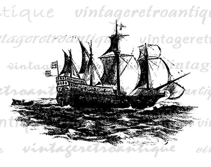 Printable Ship Sailing the Sea Image Graphic Boat Illustration Download Digital Antique Clip Art Jpg Png Eps HQ 300dpi No.2692