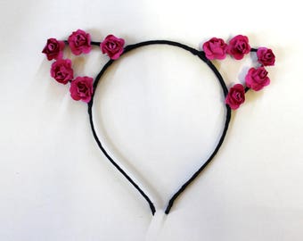 Floral Fuchsia Cat Ears Headband