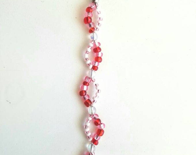 Pink Red White Opal Beaded Braided Rose Valentines Day Toggle Bracelet