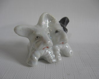 MIJ Figurine - Two Terrier Dogs/Puppies - Lusterware and Cold Paint