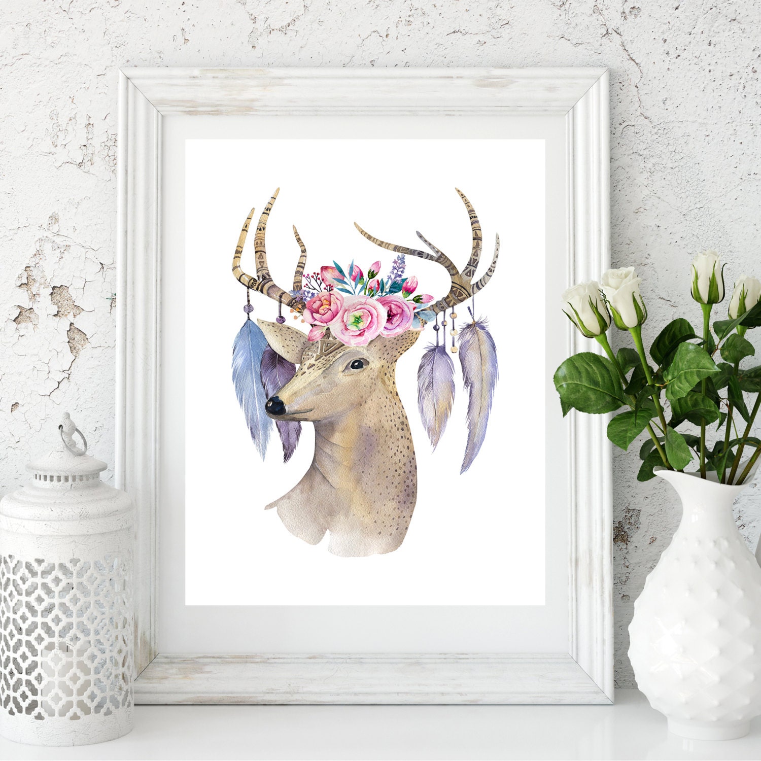 Deer Head Print Printable Art Watercolor Deer Boho