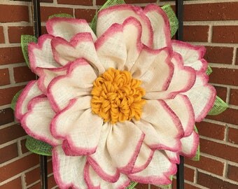 Burlap Wreath, Apple Blossom Wreath, Dogwood, Burlap Flower Wreath, Spring Wreath, Handmade Wreath, Front Door Wreath, Mother's Day