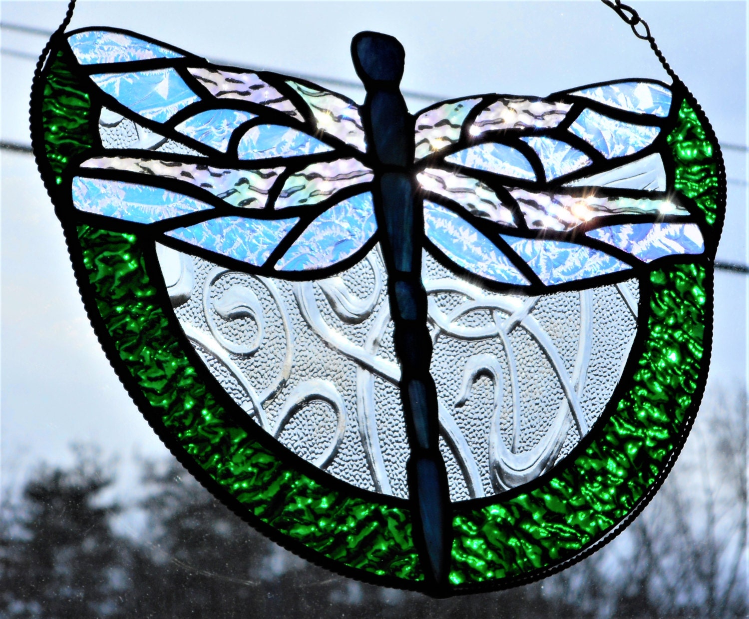 Stained Glass Dragonfly Medium Panel Handcrafted in