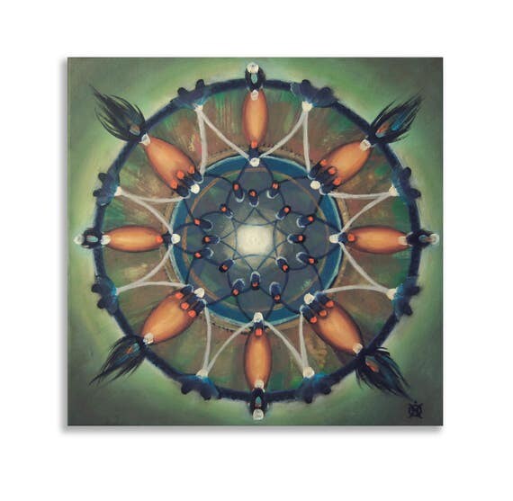 ORIGINAL mandala painting, spiritual art, home decor, mandala art, wall decor, bronze, green, purple