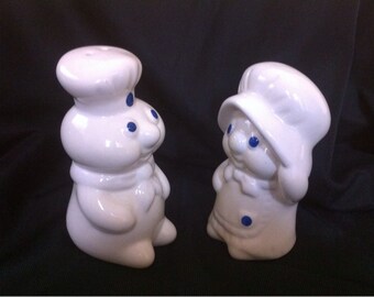 Vintage 1988 Ceramic Poppin' Fresh & Poppie Fresh Salt and Pepper Shakers