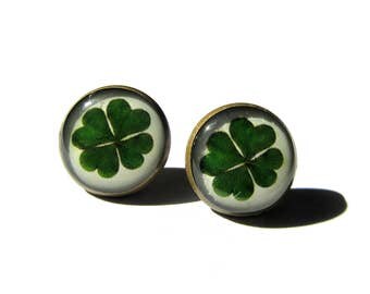 FOUR LEAF CLOVER earrings - St patrick leaf - Shamrock earrings - Saint patricks day - Green shamrock - Luck earrings