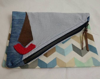 Fold Over Clutch- Cream, Neutrals, Light Blue