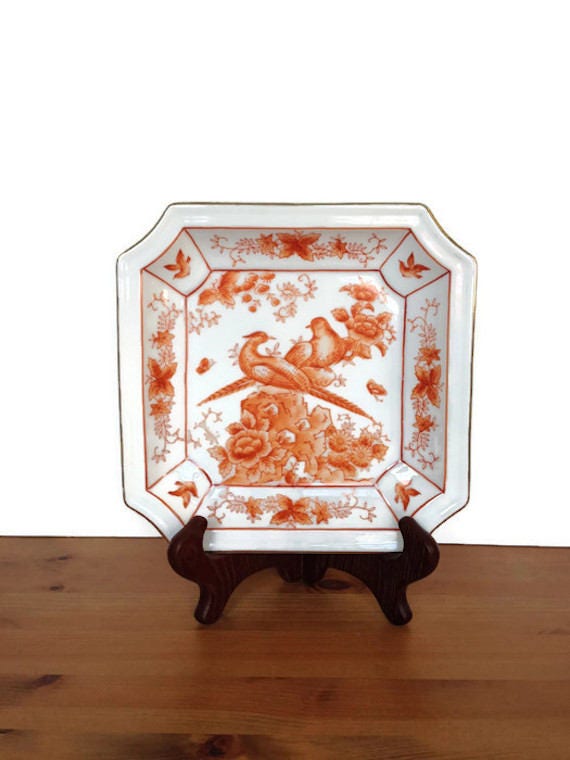 Asian style birds and flowers plate vintage octagon shaped dish