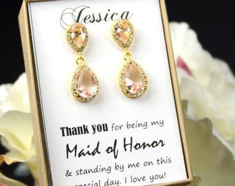 Bridesmaid Earrings Bridal Earrings Wedding Earrings Crystal Teardrop Earrings Bridesmaid Bridal Jewelry Bridesmaid Gift blush champagne