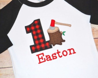 Lumberjack birthday shirt, lumberjack birthday party, woodland birthday party shirt, buffalo plaid shirt, first birthday, second birthday