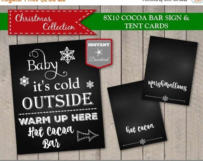 SALE INSTANT DOWNLOAD Printable 8x10 Cocoa Bar Sign and Coordinating Folding Tent Cards with Text / Christmas Shop