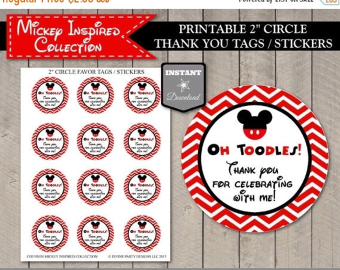 SALE INSTANT DOWNLOAD Chevron Mouse Thank You Party Tags / 2 Inch Circle / Printable Diy / Classic Mouse Collection / Item #1553