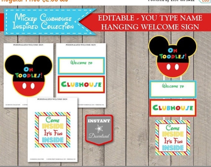 SALE INSTANT DOWNLOAD Editable Mouse Clubhouse Printable Hanging Welcome Party Sign / You Type Name / Clubhouse Collection / Item #1624
