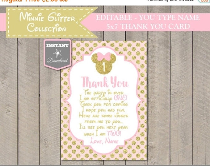 SALE INSTANT DOWNLOAD Editable Glitter Mouse 5x7 Printable 1st Birthday Thank You Card / You Type Name / Glitter Mouse Collection / Item #20
