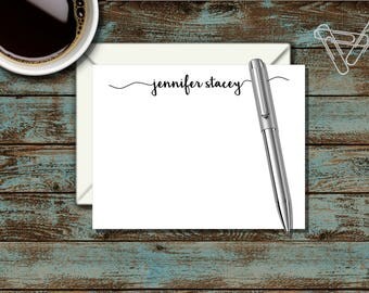 Personalized Stationary, Personalized Flat Notecard, Monogram Stationary, Cute, Cursive, Script Name, Thank You Note, Correspondence, SS8