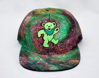 Dancing Bear Galaxy Hand Painted Hat, Grateful Dead Hat, Grateful Dead Snapback Hat, Hand Painted Galaxy Hat
