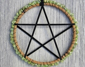 Peridot Altar Pentacle, Pentagram Charm, Wicca, Pagan, Ritual Tools