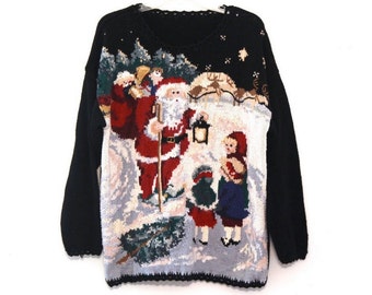 Vintage Christmas sweater 80s 90s ugly cute red green xmas