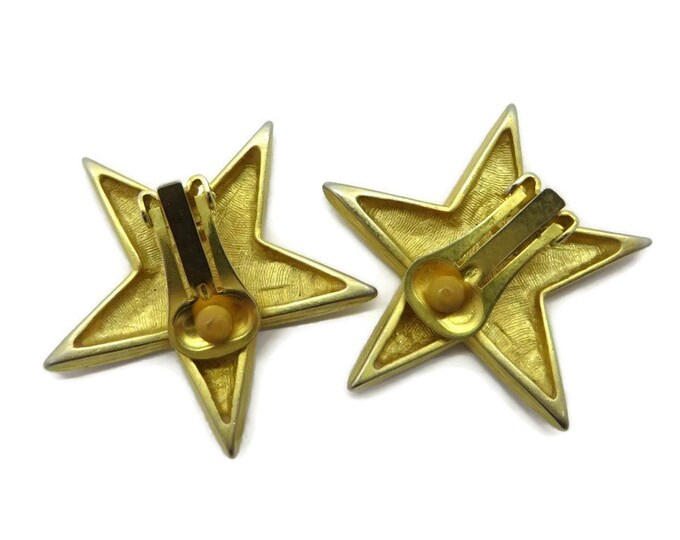 Vintage Gold Star Earrings, Matte Gold Tone Clip-on Earrings, Christmas Earrings