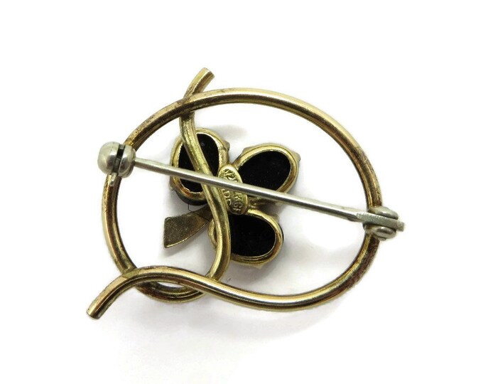 Onyx Gold Filled Brooch, Vintge 12K Gold Filled WRE Brooch, Gold Tone Flower Pin, Perfect Gift, Gift Box