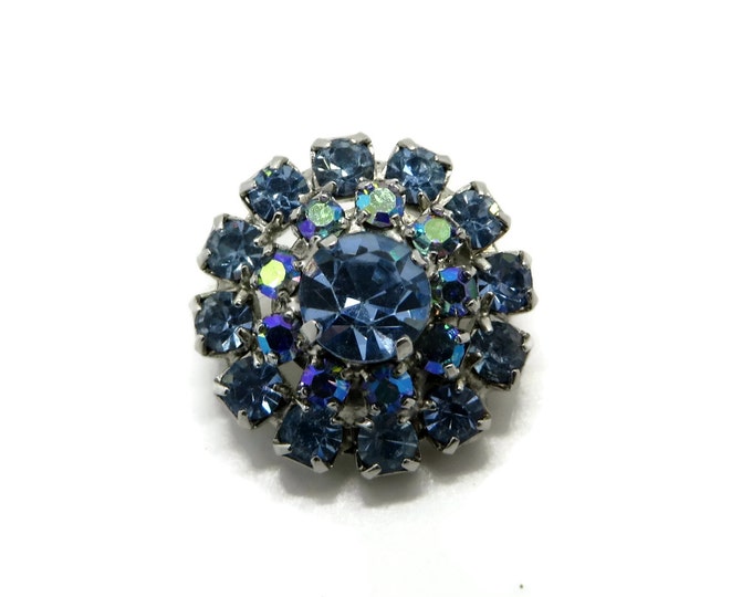 Weiss Blue Rhinestone Flower Brooch, Small 1950s Designer Pin