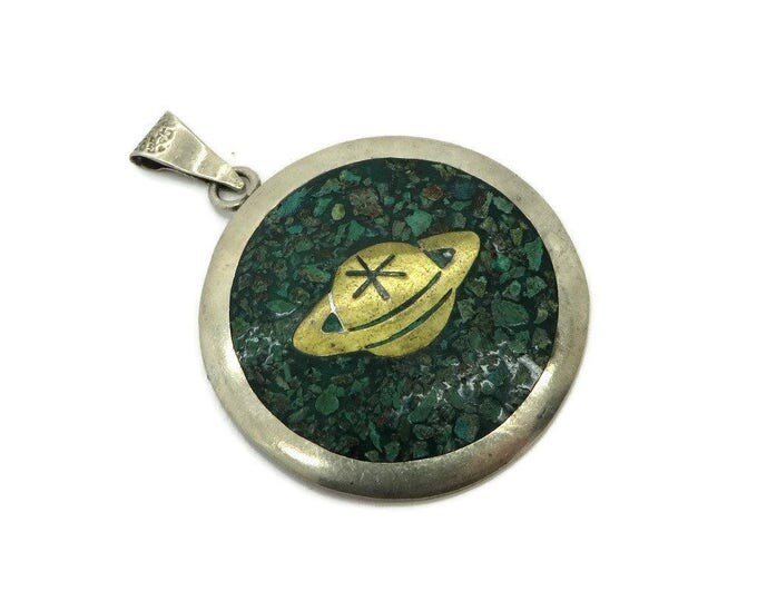Mexico Vintage Antique Finish Crushed Malachite Saturn Pendant