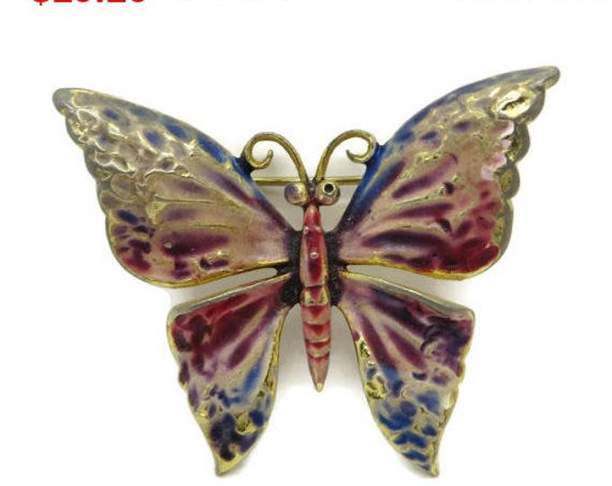 ON SALE! WEISS Enameled Butterfly Brooch, Vintage Multicolor Gold Tone Butterfly Pin