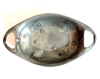 Antique Bingit Zinn Pewter Dish//Jugendstil Oval Pewter Bowl/ Pewter Dish With Handles/Gebrüder Bing Pewter/Art Nouveau Pewter Dish