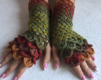 Fingerless Gloves, new ! Crocheted Arm Warmers dragon scales crochet gloves crochet women's gloves women's Arm Warmers dragon scales gloves