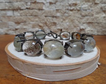 Brown Quartz and Oxidized Sterling Silver bracelet, 7 1/2 inches long